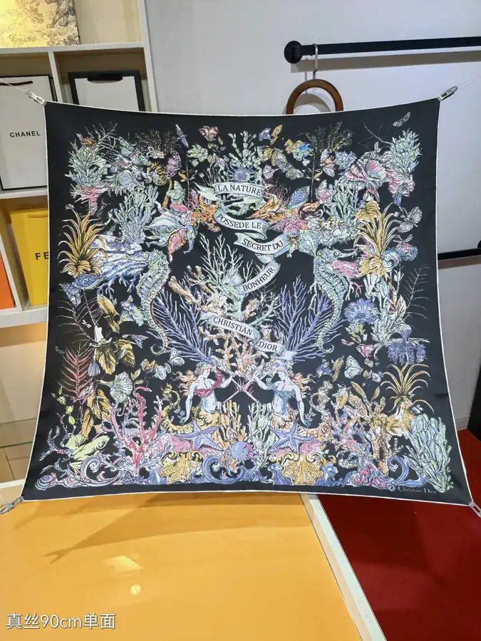 Cabinet de la Mer Pattern Print Silk Scarf