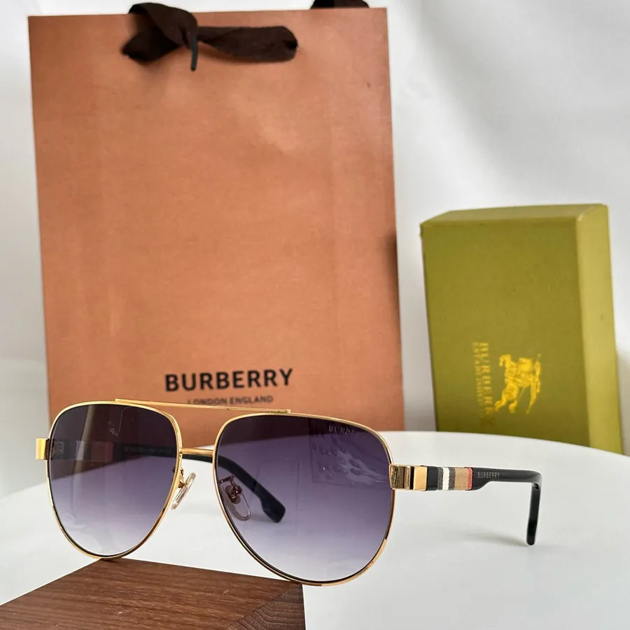Burberry Men's Patterned Aviator Sunglasses
