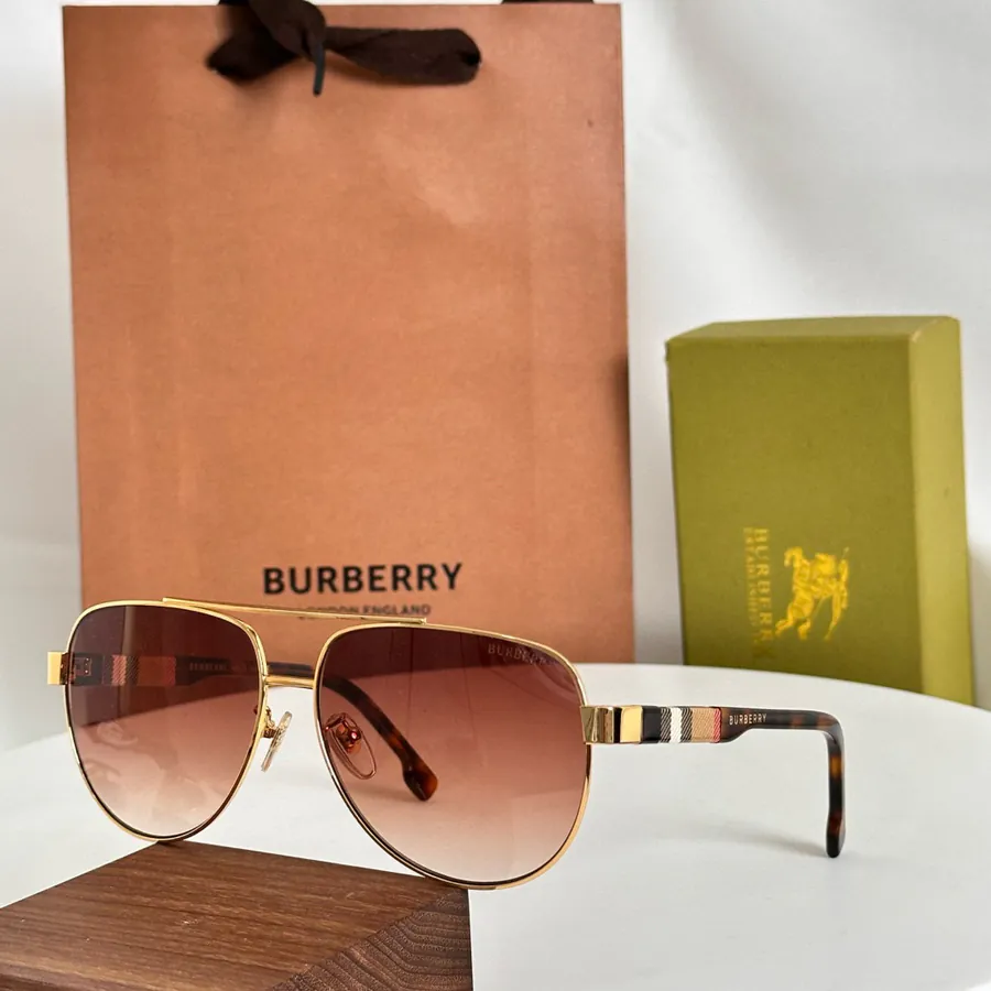 Burberry Men's Patterned Aviator Sunglasses