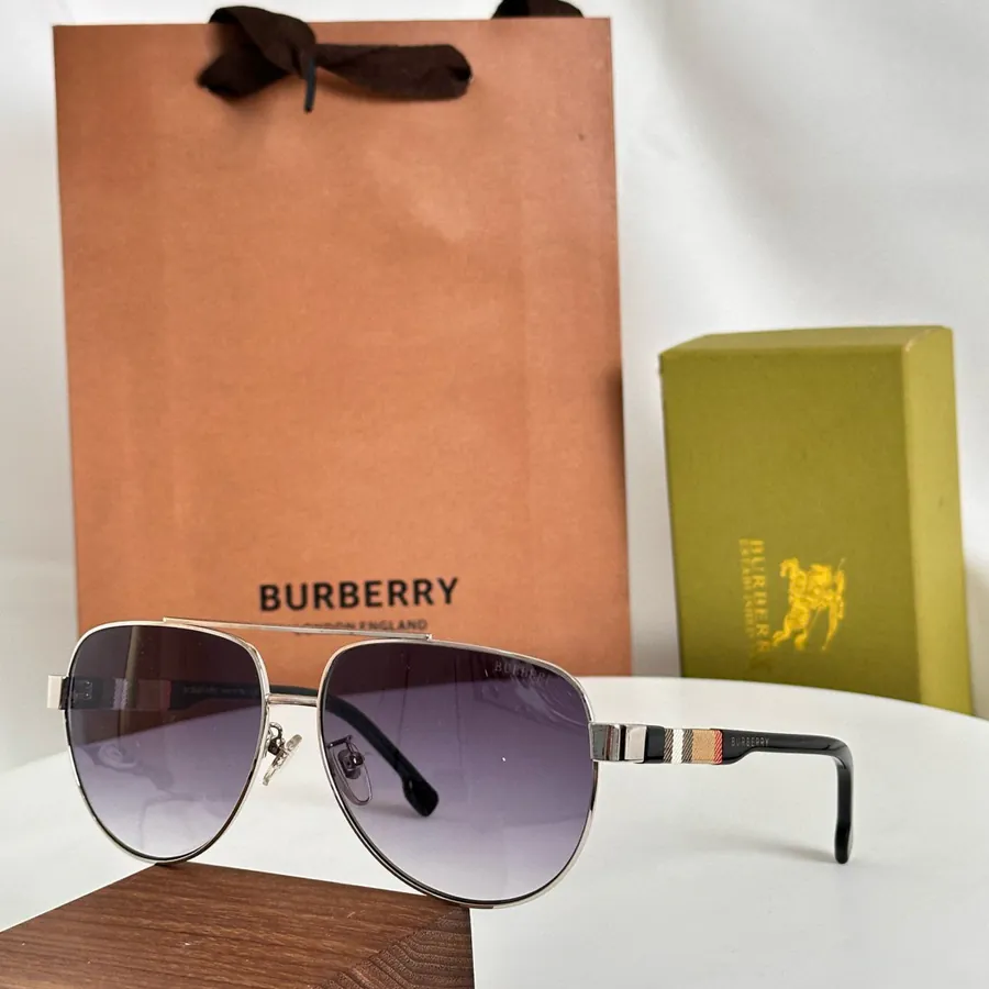 Burberry Men's Patterned Aviator Sunglasses