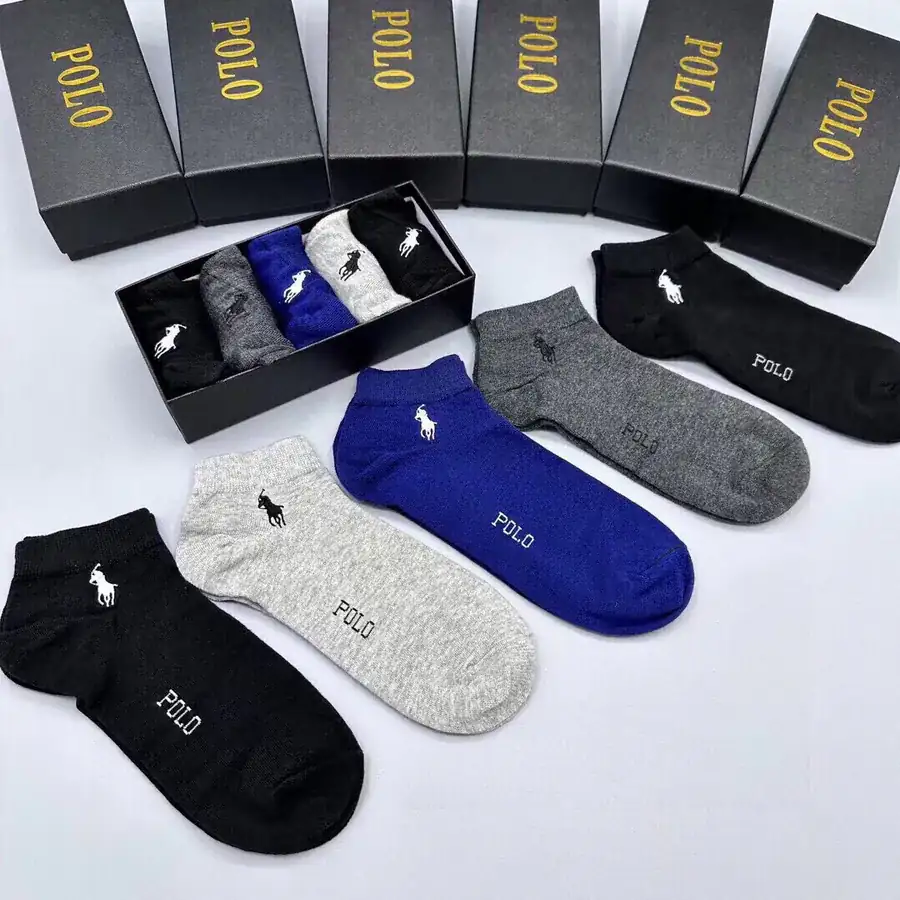 POLO Men's New Short Socks Classic Letter Print, Pure Cotton