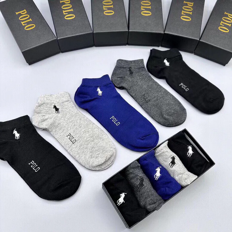POLO Men's New Short Socks Classic Letter Print, Pure Cotton