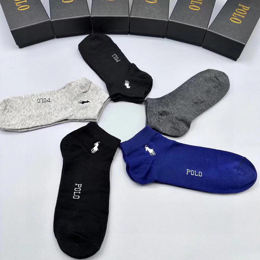 POLO Men's New Short Socks Classic Letter Print, Pure Cotton