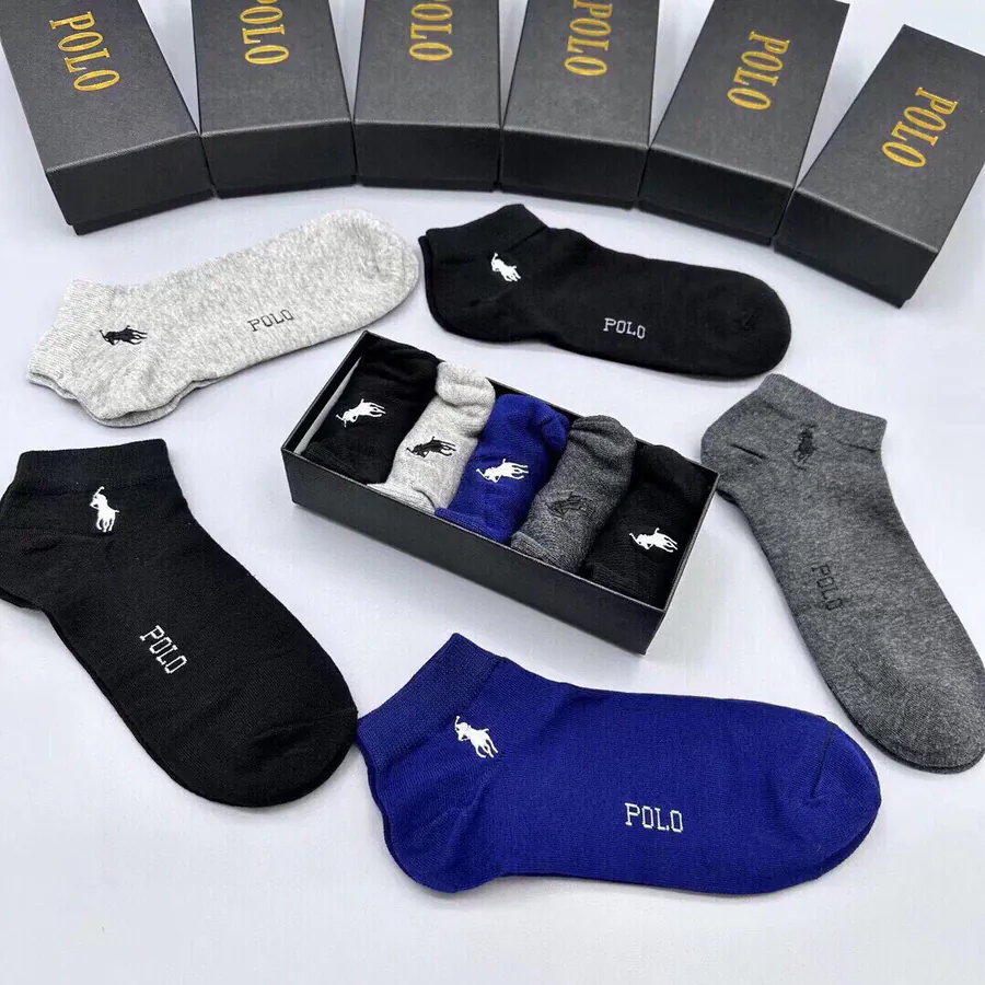 POLO Men's New Short Socks Classic Letter Print, Pure Cotton