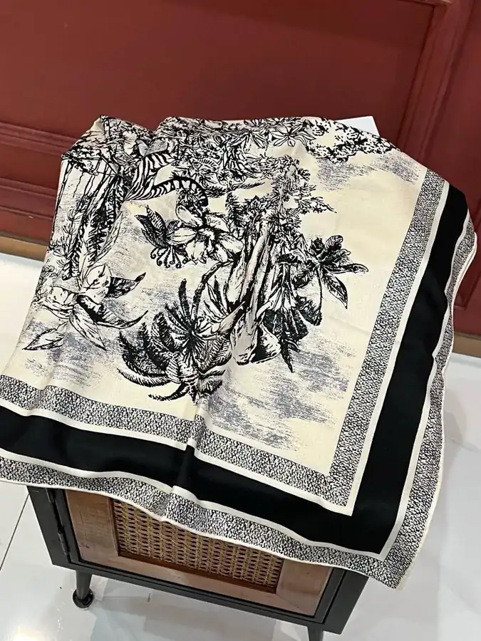 Voyage Ruffo Embroidered Scarf with Grained Calfskin Trim