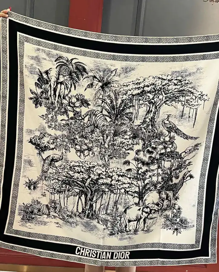 Voyage Ruffo Embroidered Scarf with Grained Calfskin Trim