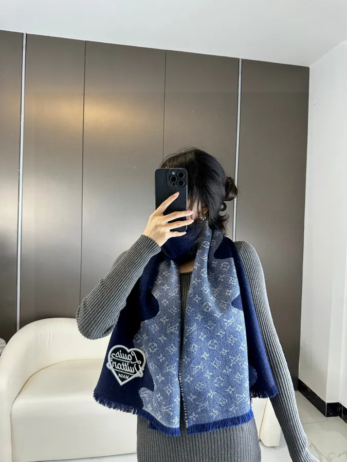Nigo Collaboration Calfskin Monogram Scarf with Heart Embroidery