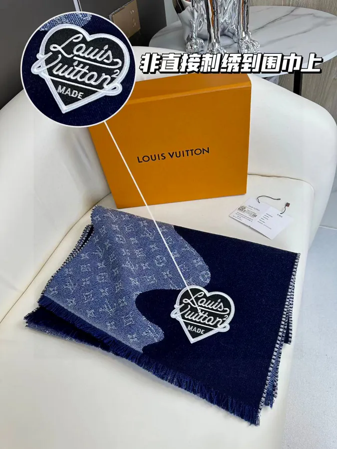 Nigo Collaboration Calfskin Monogram Scarf with Heart Embroidery