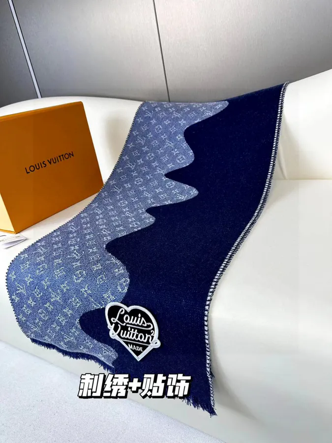Nigo Collaboration Calfskin Monogram Scarf with Heart Embroidery