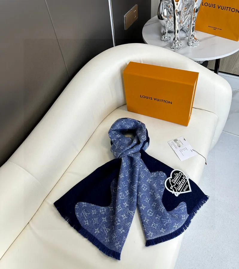 Nigo Collaboration Calfskin Monogram Scarf with Heart Embroidery