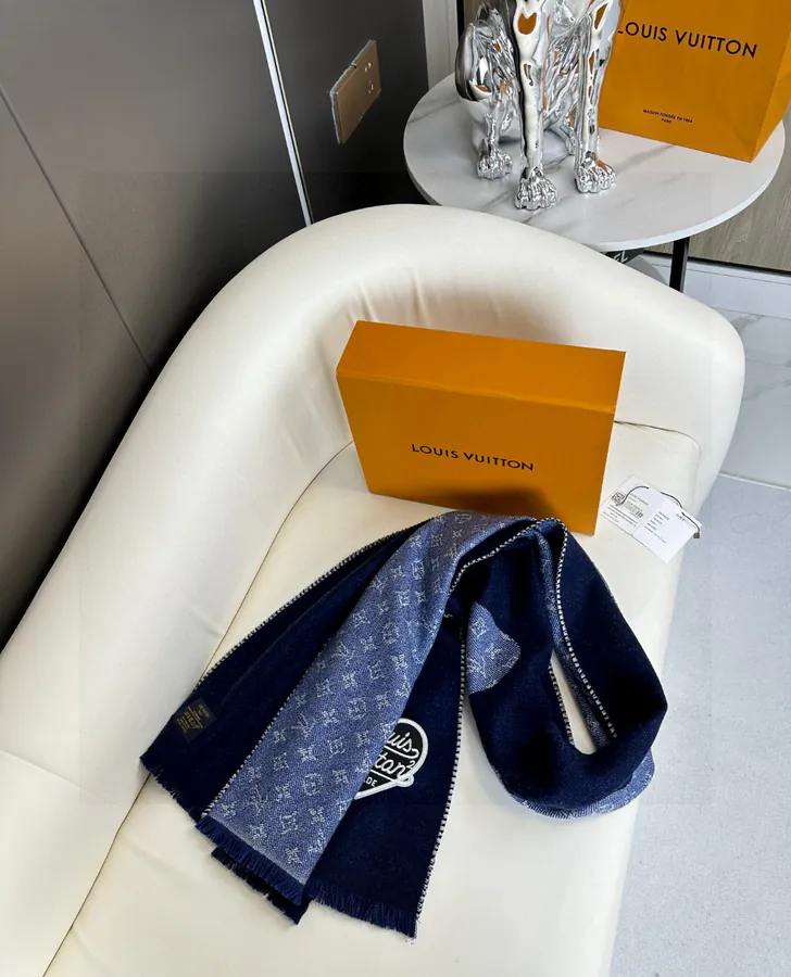 Nigo Collaboration Calfskin Monogram Scarf with Heart Embroidery