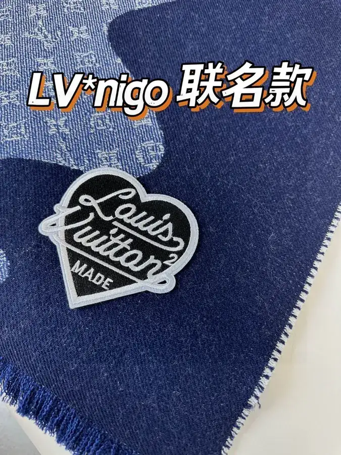 Nigo Collaboration Calfskin Monogram Scarf with Heart Embroidery