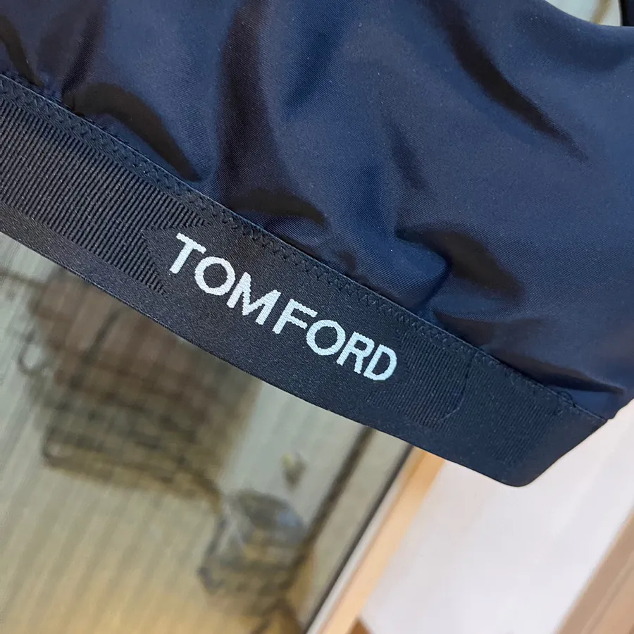 TOMFORD Vintage Style Embroidered Logo Crop Top with Triangle Pant Set, Black