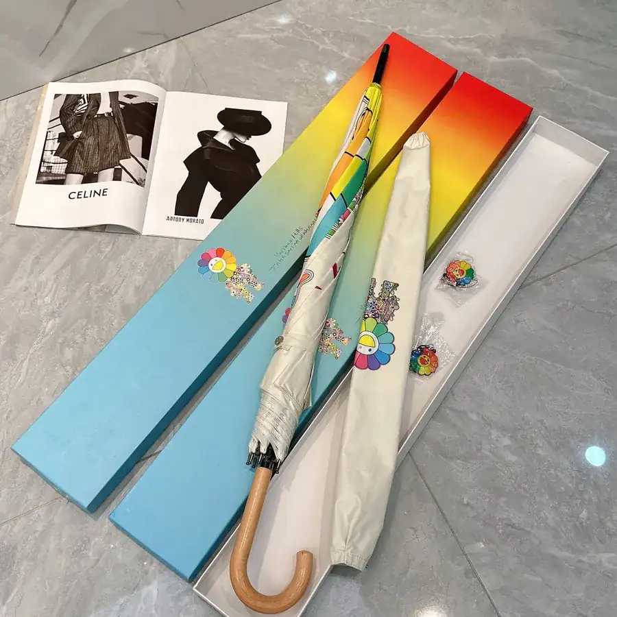 P75 Long Umbrella with Takashi Murakami Sunflower Print Spring New Collection