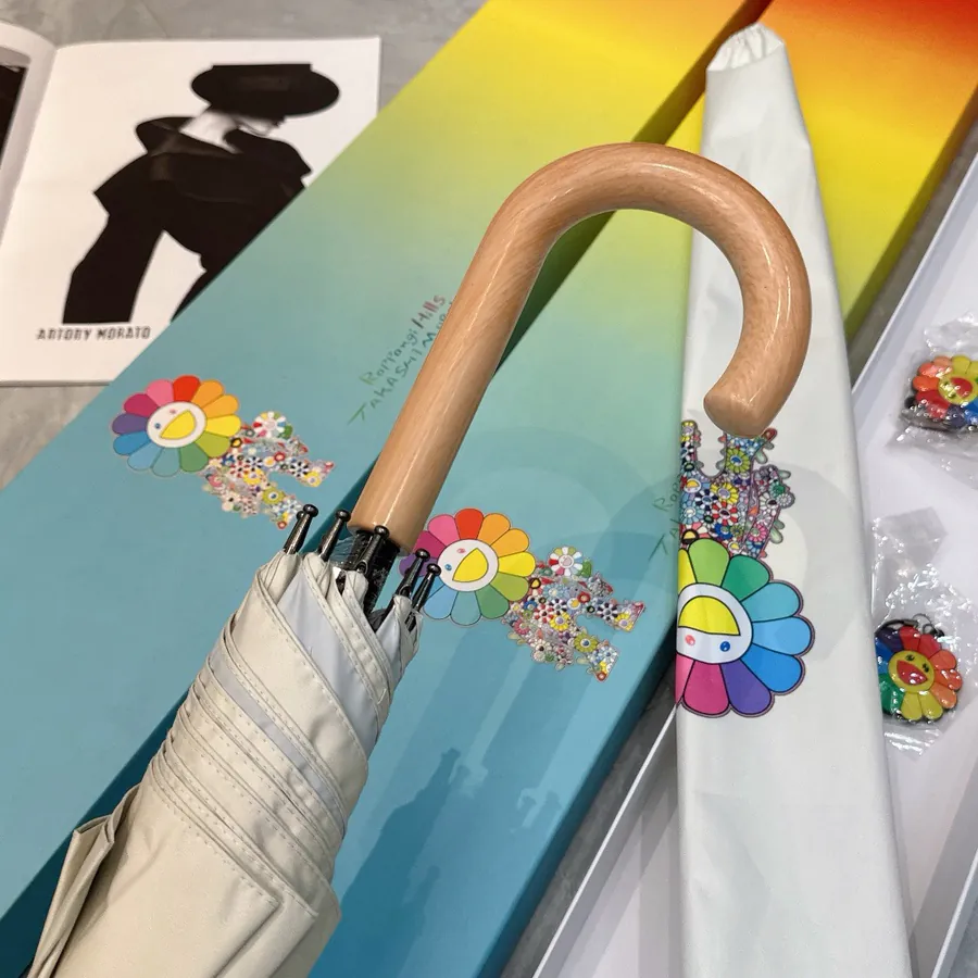 P75 Long Umbrella with Takashi Murakami Sunflower Print Spring New Collection