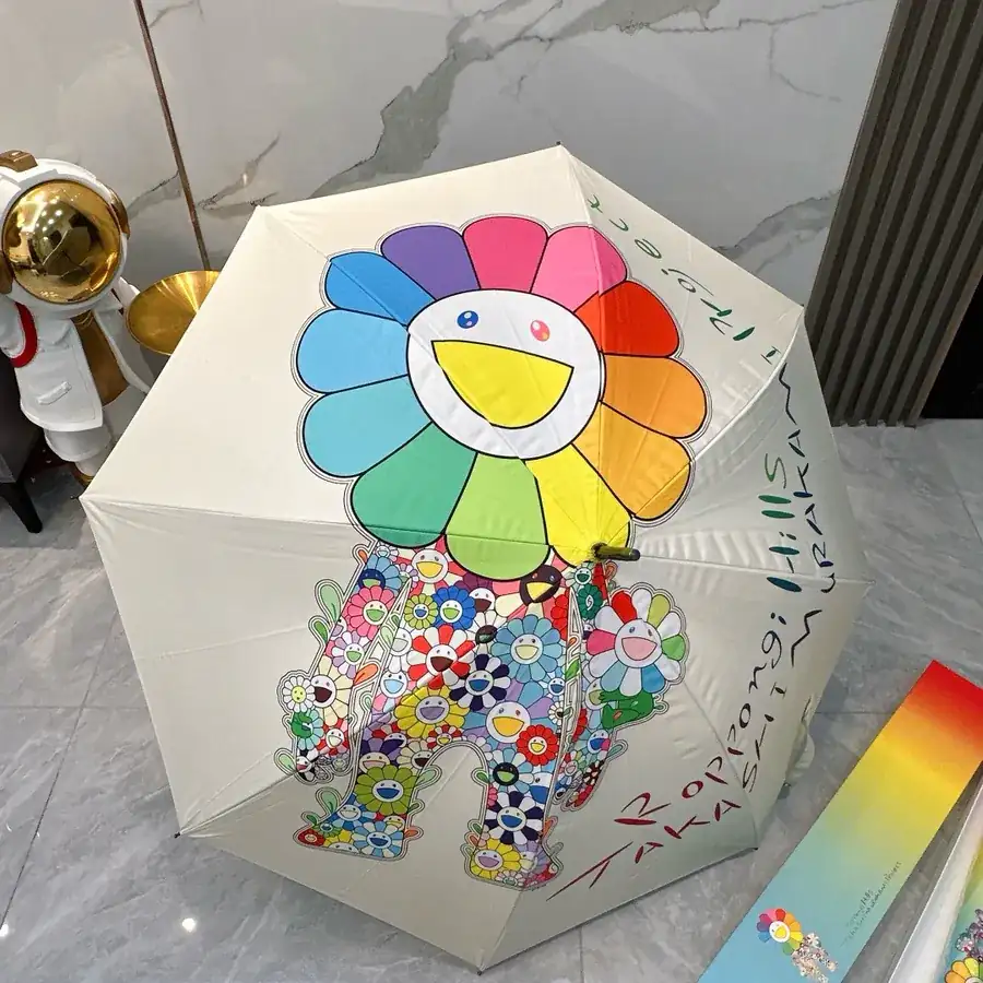 P75 Long Umbrella with Takashi Murakami Sunflower Print Spring New Collection