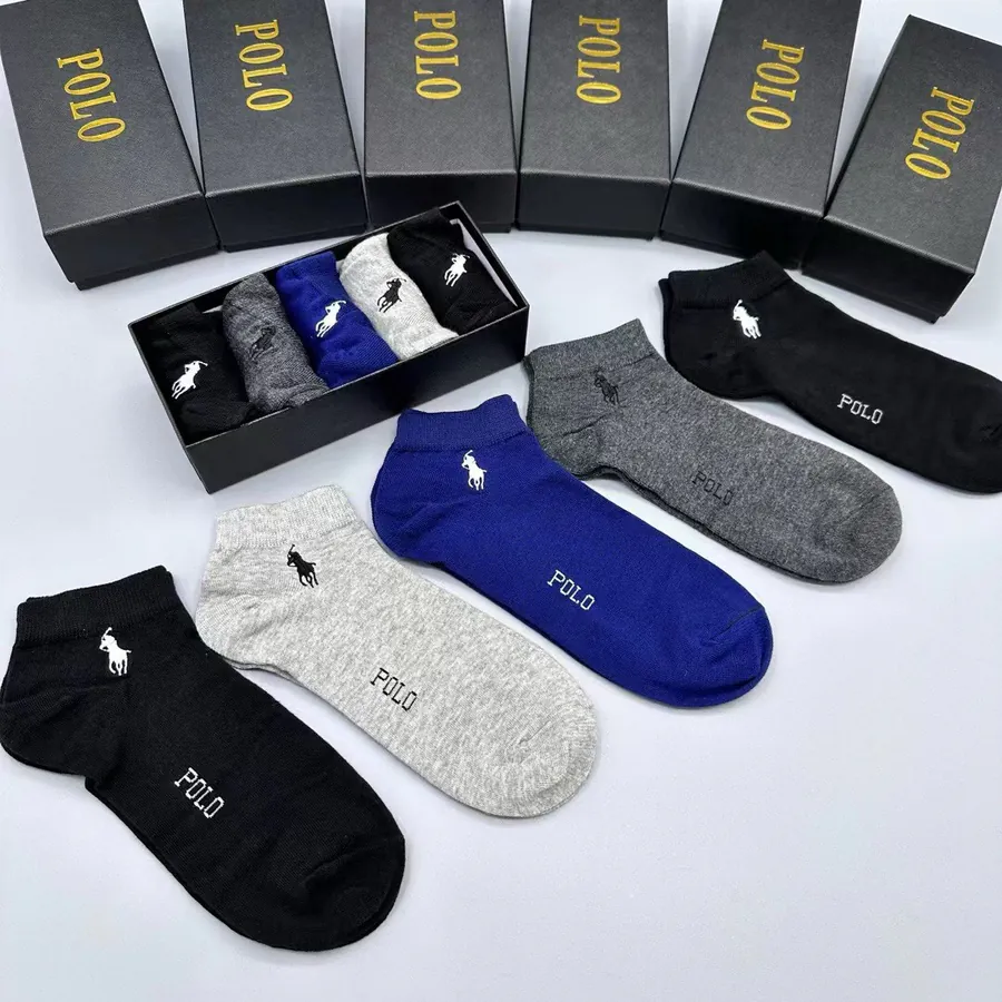 POLO Men's Short Socks Classic Letter Print, Pure Cotton