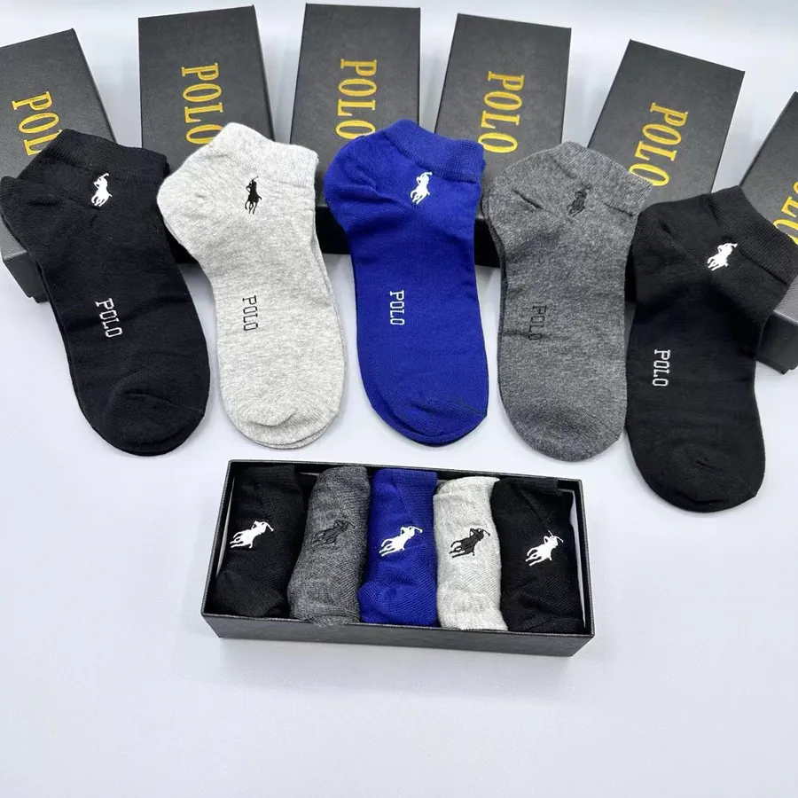 POLO Men's Short Socks Classic Letter Print, Pure Cotton