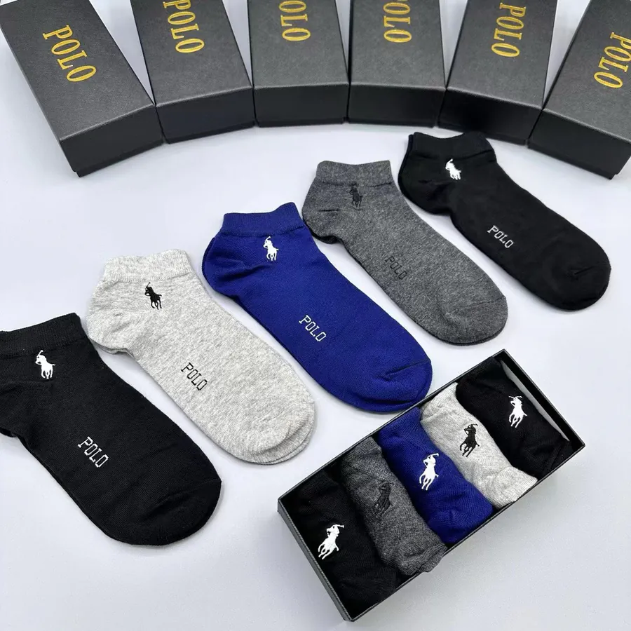 POLO Men's Short Socks Classic Letter Print, Pure Cotton
