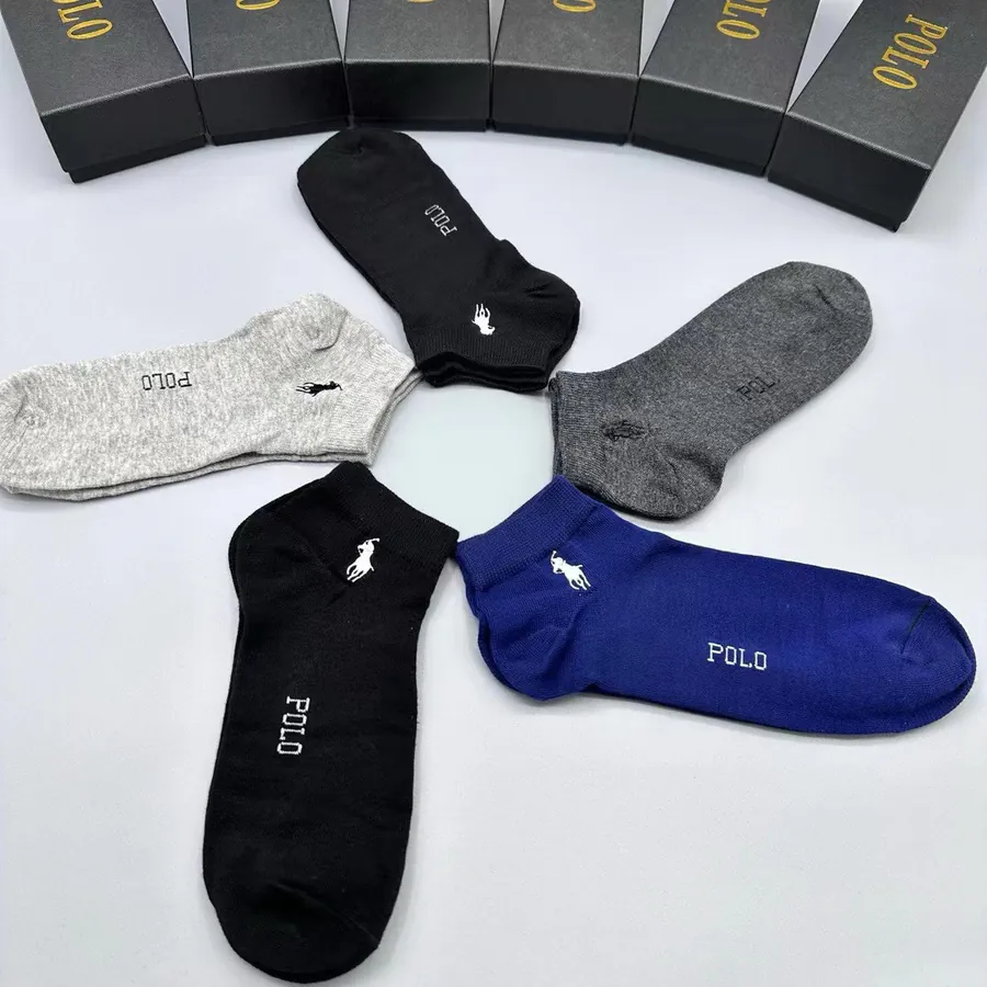 POLO Men's Short Socks Classic Letter Print, Pure Cotton