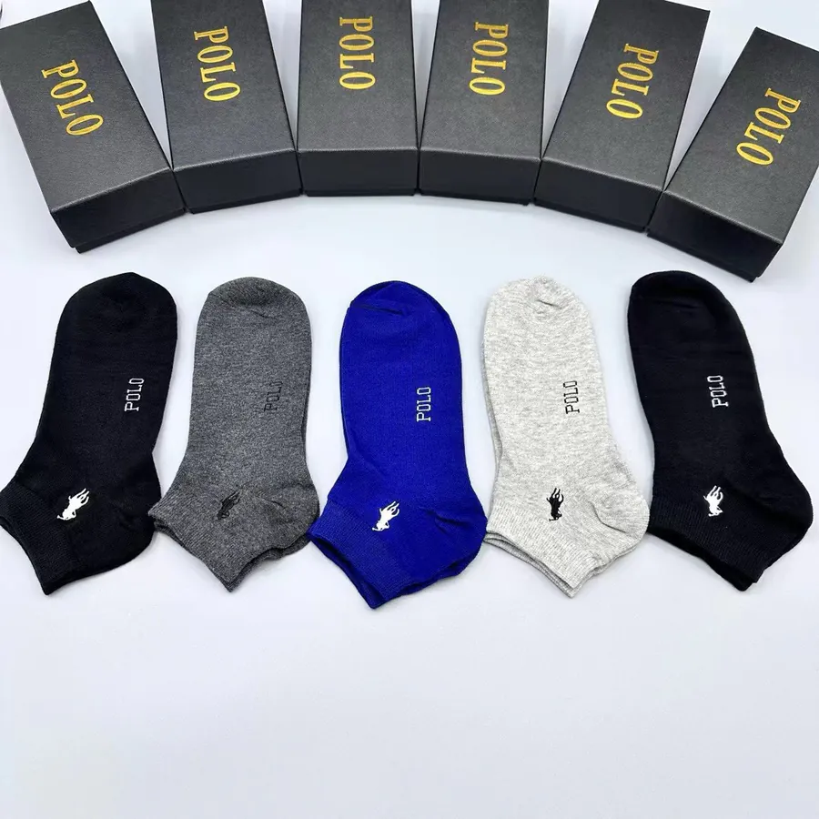 POLO Men's Short Socks Classic Letter Print, Pure Cotton