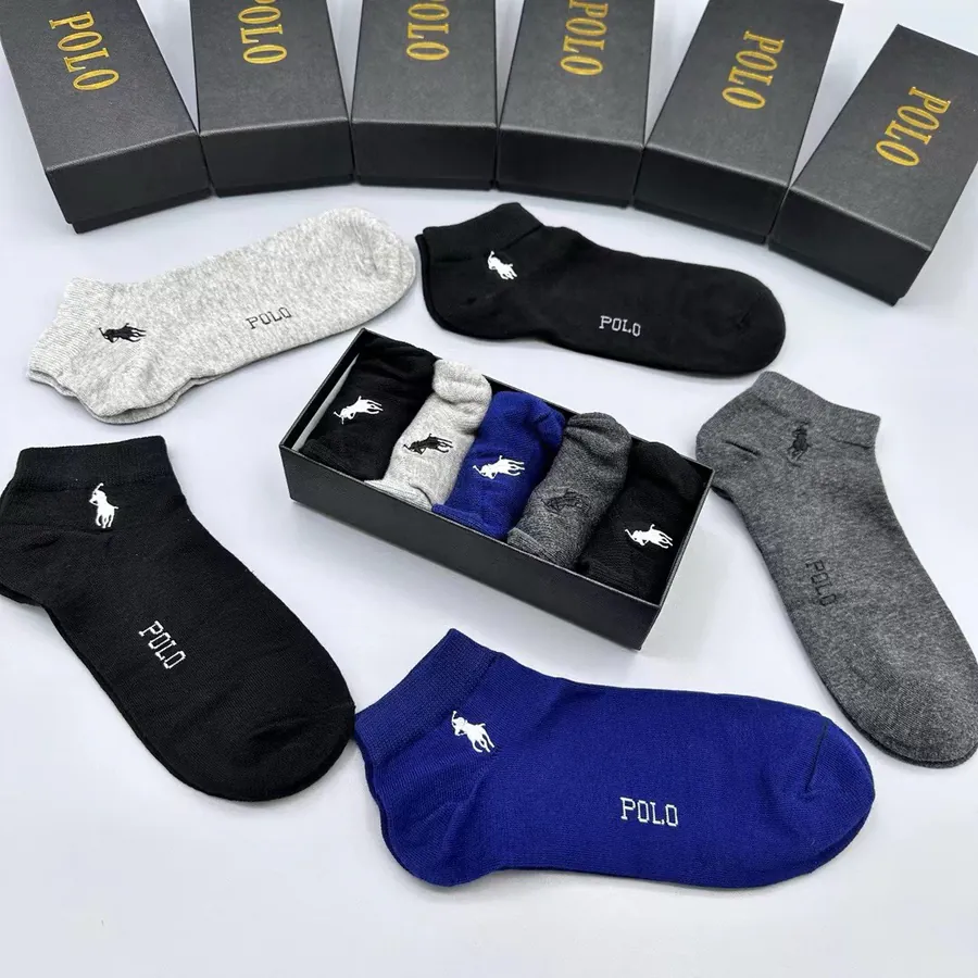 POLO Men's Short Socks Classic Letter Print, Pure Cotton