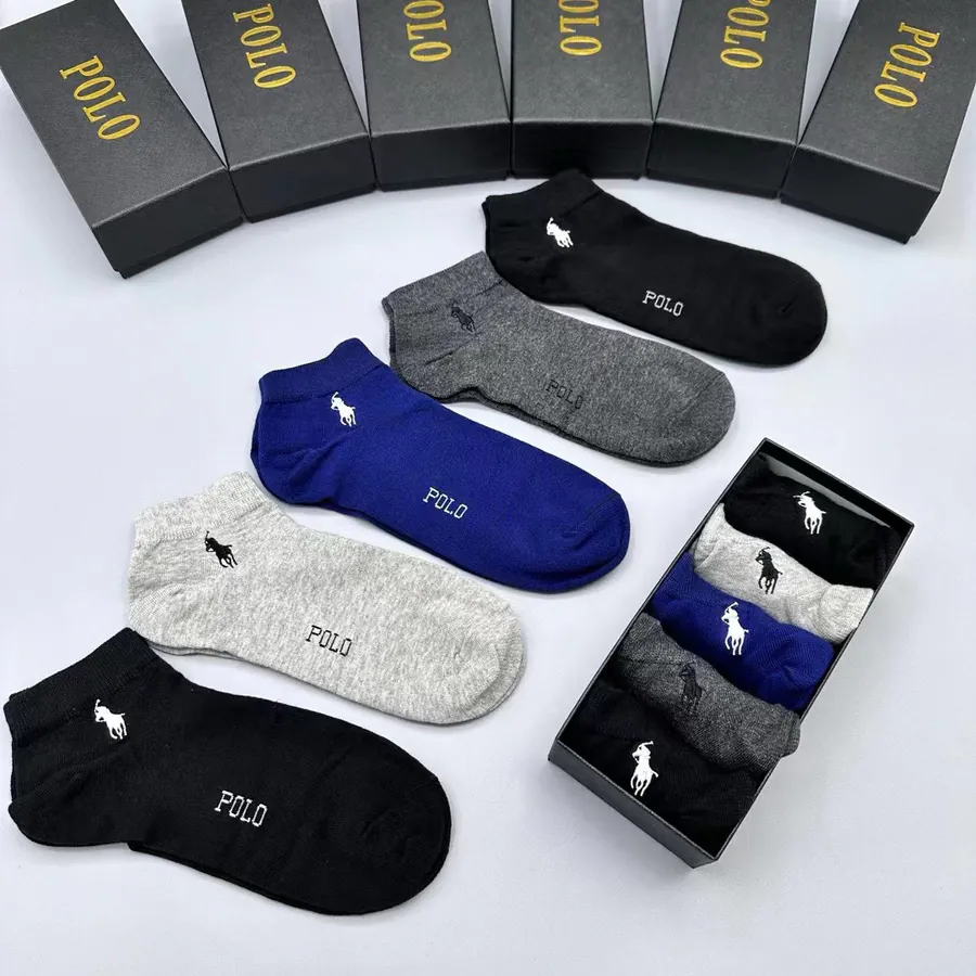 POLO Men's Short Socks Classic Letter Print, Pure Cotton