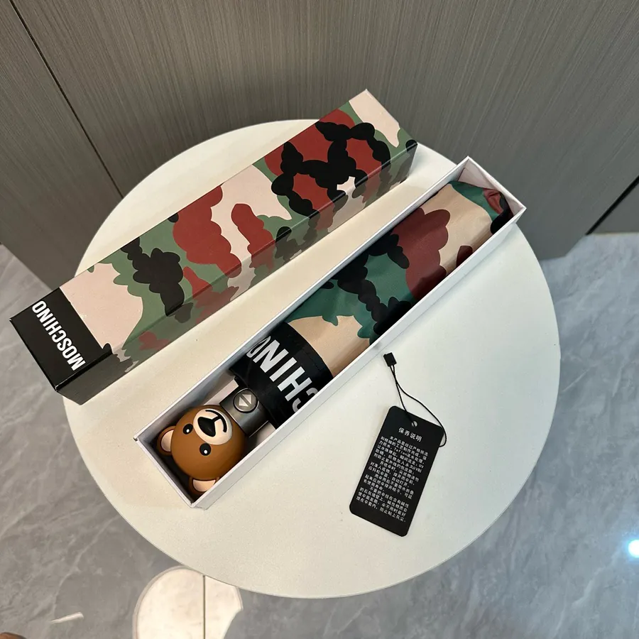 Moschino 2024 Summer New Camouflage Bear Automatic Folding Umbrella