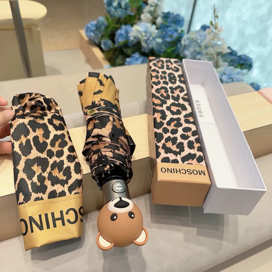 Moschino Leopard Print Bear Head Folding Umbrella