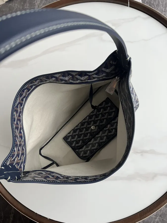 Goyard Hobo Shopping Bag with Grained Calfskin and Matching Patterned Canvas