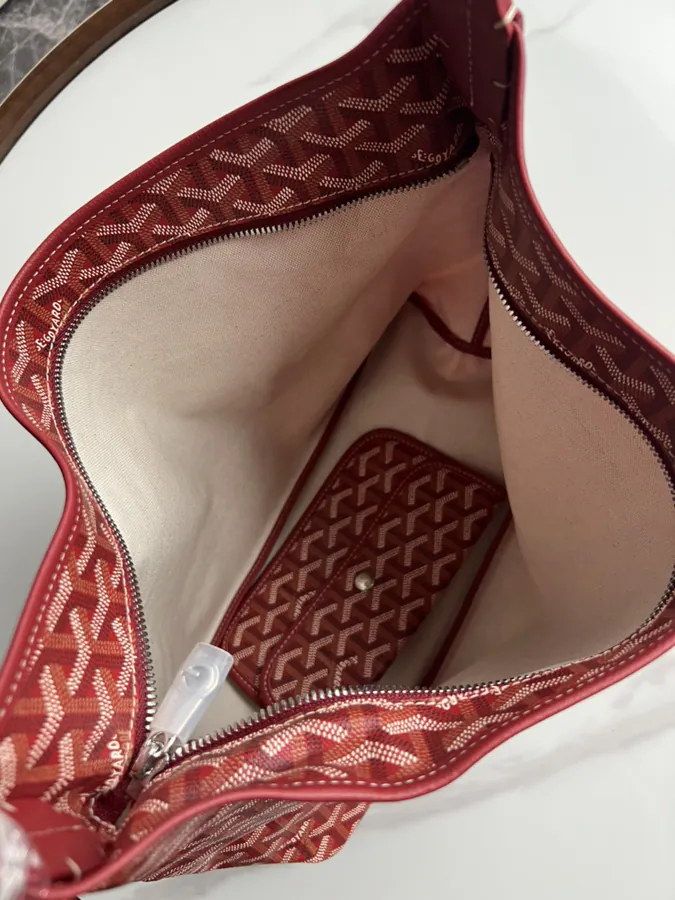 Goyard Hobo Shopping Bag with Grained Calfskin and Matching Patterned Canvas