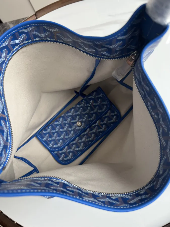 Goyard Hobo Shopping Bag with Grained Calfskin and Matching Patterned Canvas
