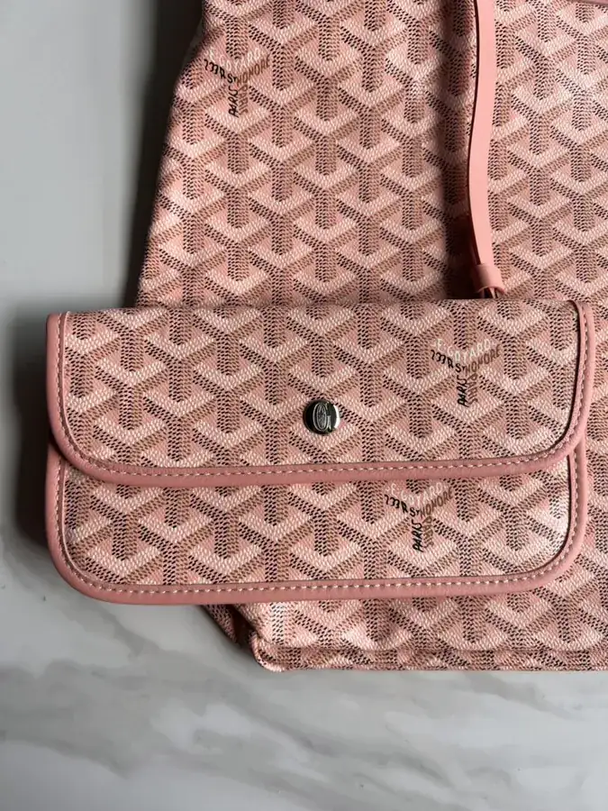 Goyard Hobo Shopping Bag with Grained Calfskin and Matching Patterned Canvas