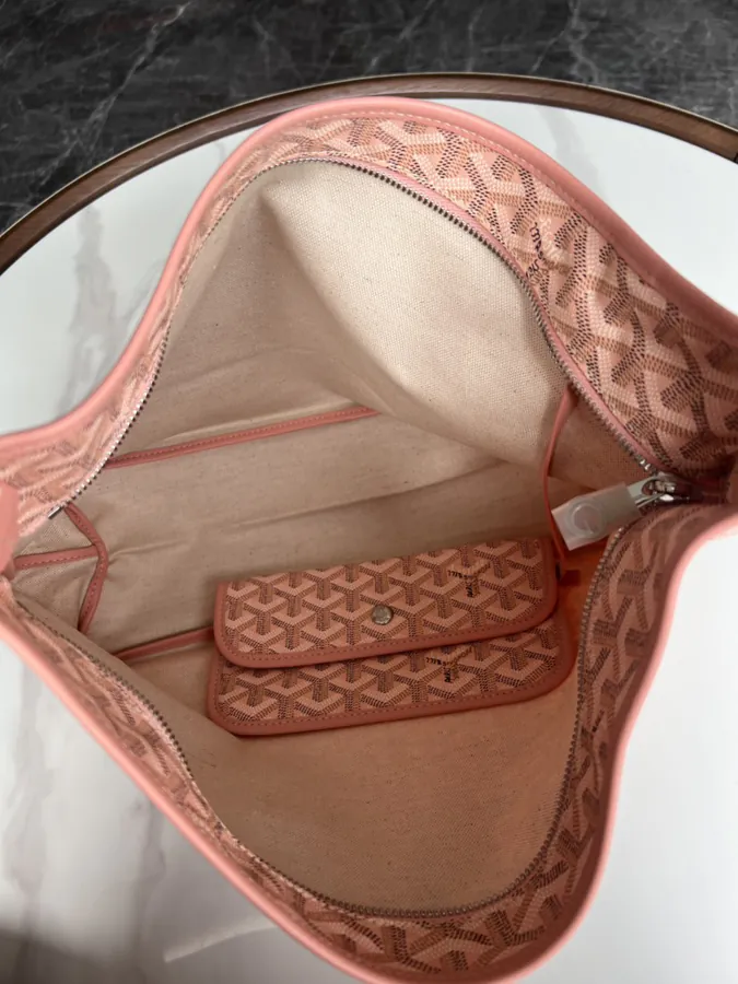 Goyard Hobo Shopping Bag with Grained Calfskin and Matching Patterned Canvas
