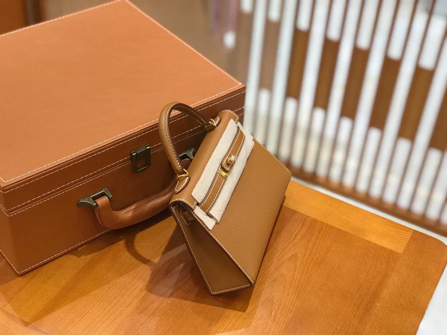 Second Generation Mini Kelly with Gold and Silver Clasp, Fully Handstitched