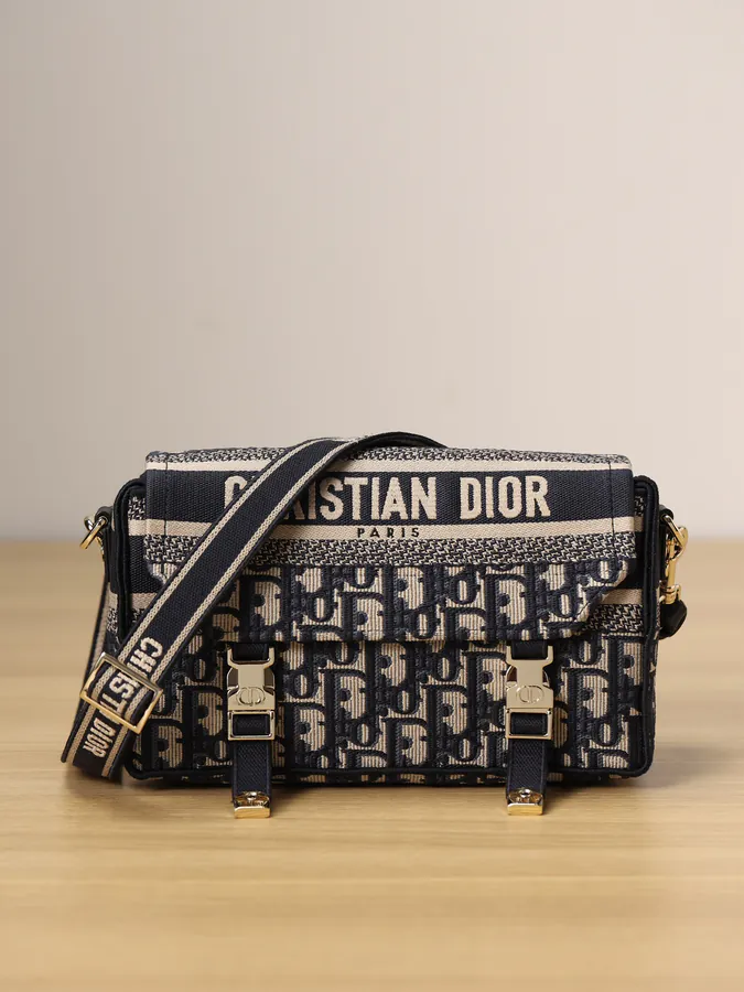 Diorcamp Mini Handbag with Blue Embroidered Oblique Print