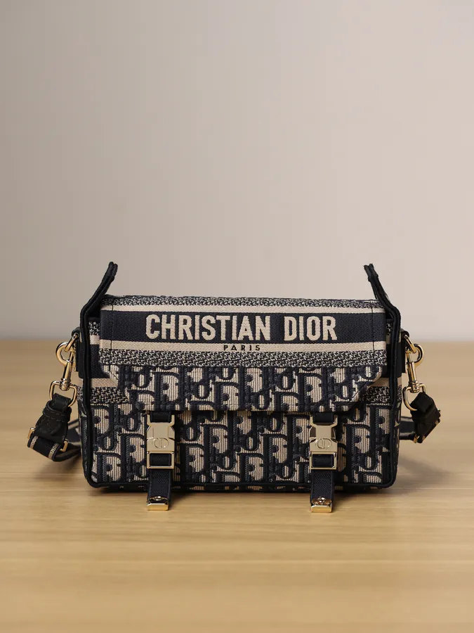 Diorcamp Mini Handbag with Blue Embroidered Oblique Print
