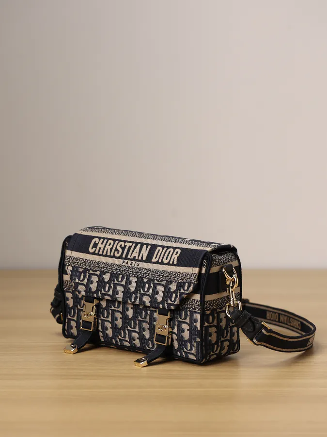 Diorcamp Mini Handbag with Blue Embroidered Oblique Print