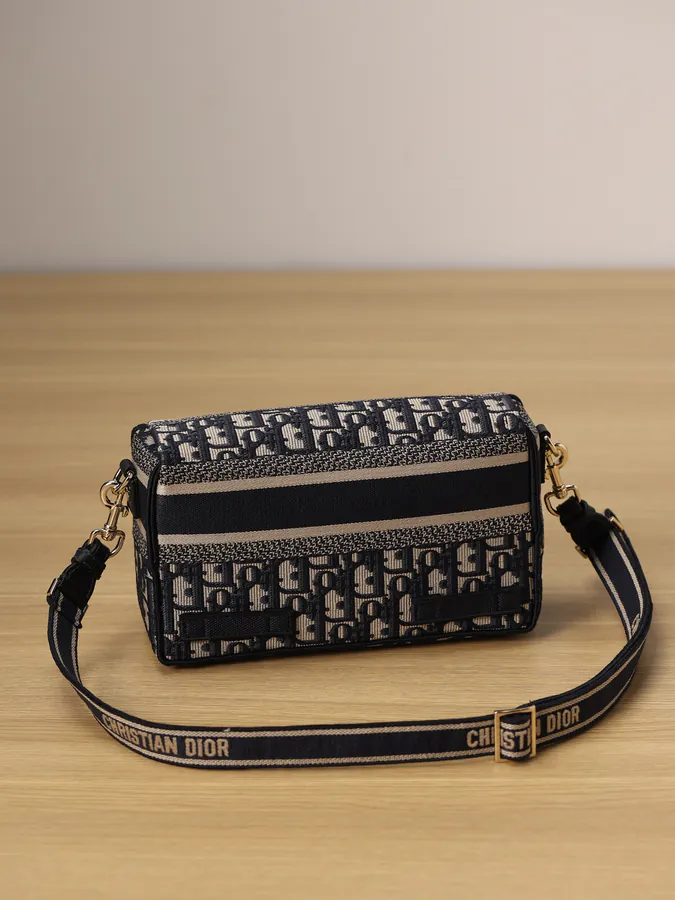 Diorcamp Mini Handbag with Blue Embroidered Oblique Print