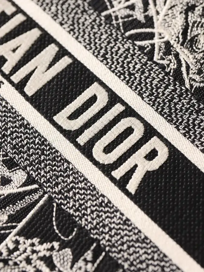 Dior Book Tote in Black with White Around the World Embroidery