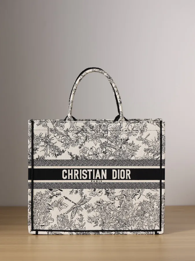 Dior Book Tote Handbag with Blue Flowers Embroidery