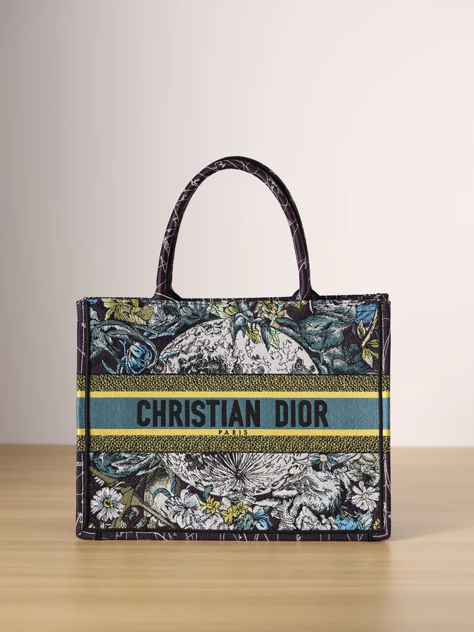 Dior Book Tote Medium Size, Blue with Constellation Embroidery