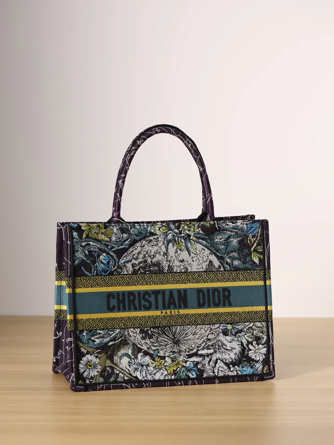 Dior Book Tote Medium Size, Blue with Constellation Embroidery