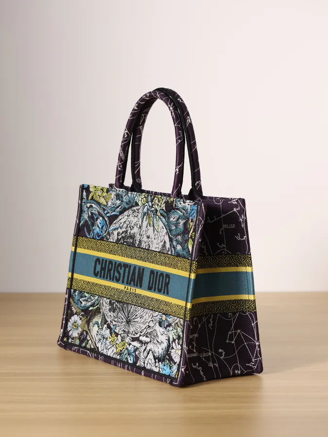 Dior Book Tote Medium Size, Blue with Constellation Embroidery