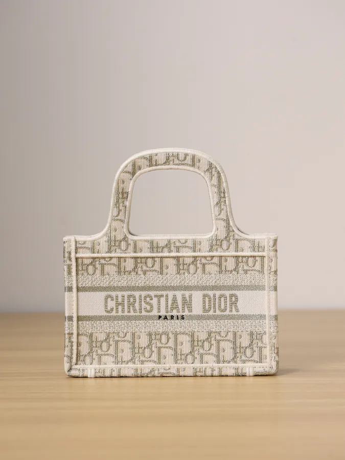 Dior Mini Book Tote Handbag with Gold Oblique Embroidery