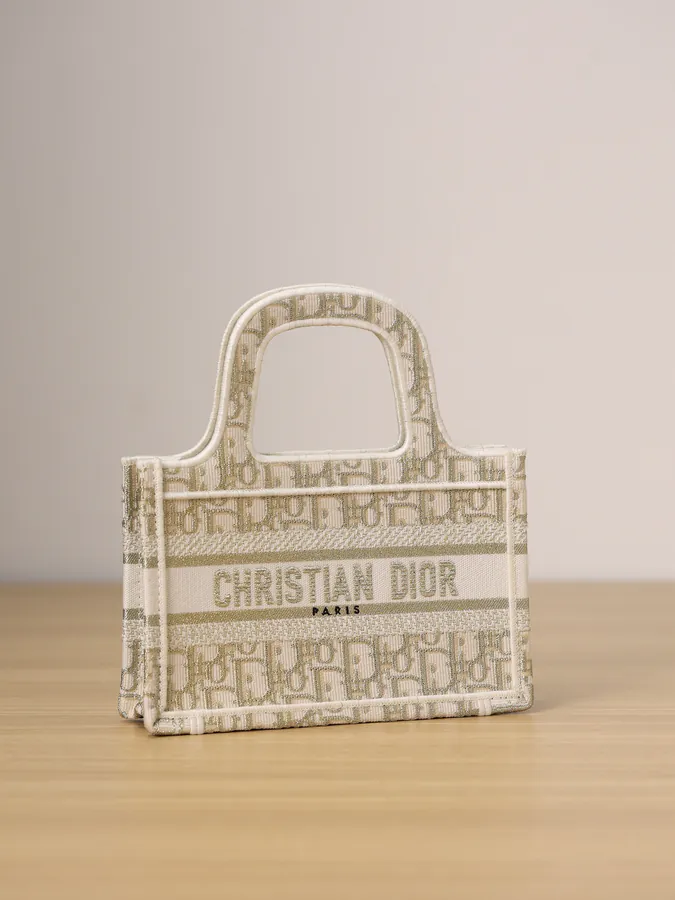 Dior Mini Book Tote Handbag with Gold Oblique Embroidery