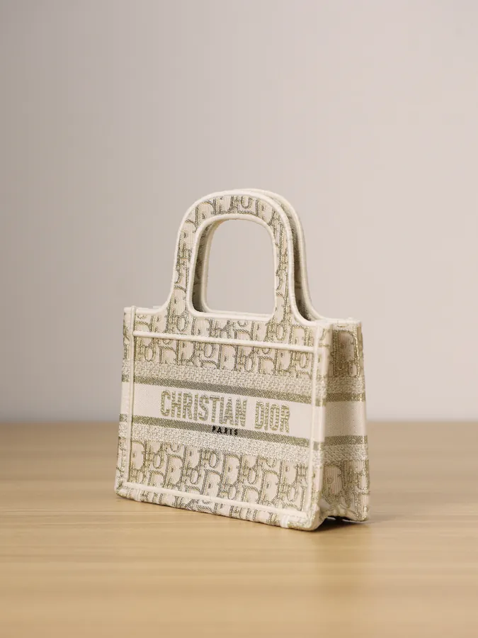 Dior Mini Book Tote Handbag with Gold Oblique Embroidery