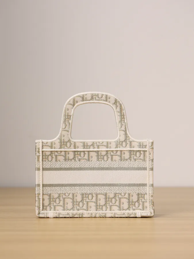 Dior Mini Book Tote Handbag with Gold Oblique Embroidery
