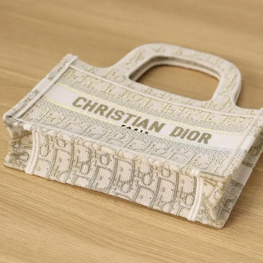 Dior Mini Book Tote Handbag with Gold Oblique Embroidery