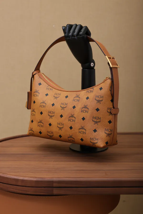 MCM Aren Hobo Shoulder Bag Cognac